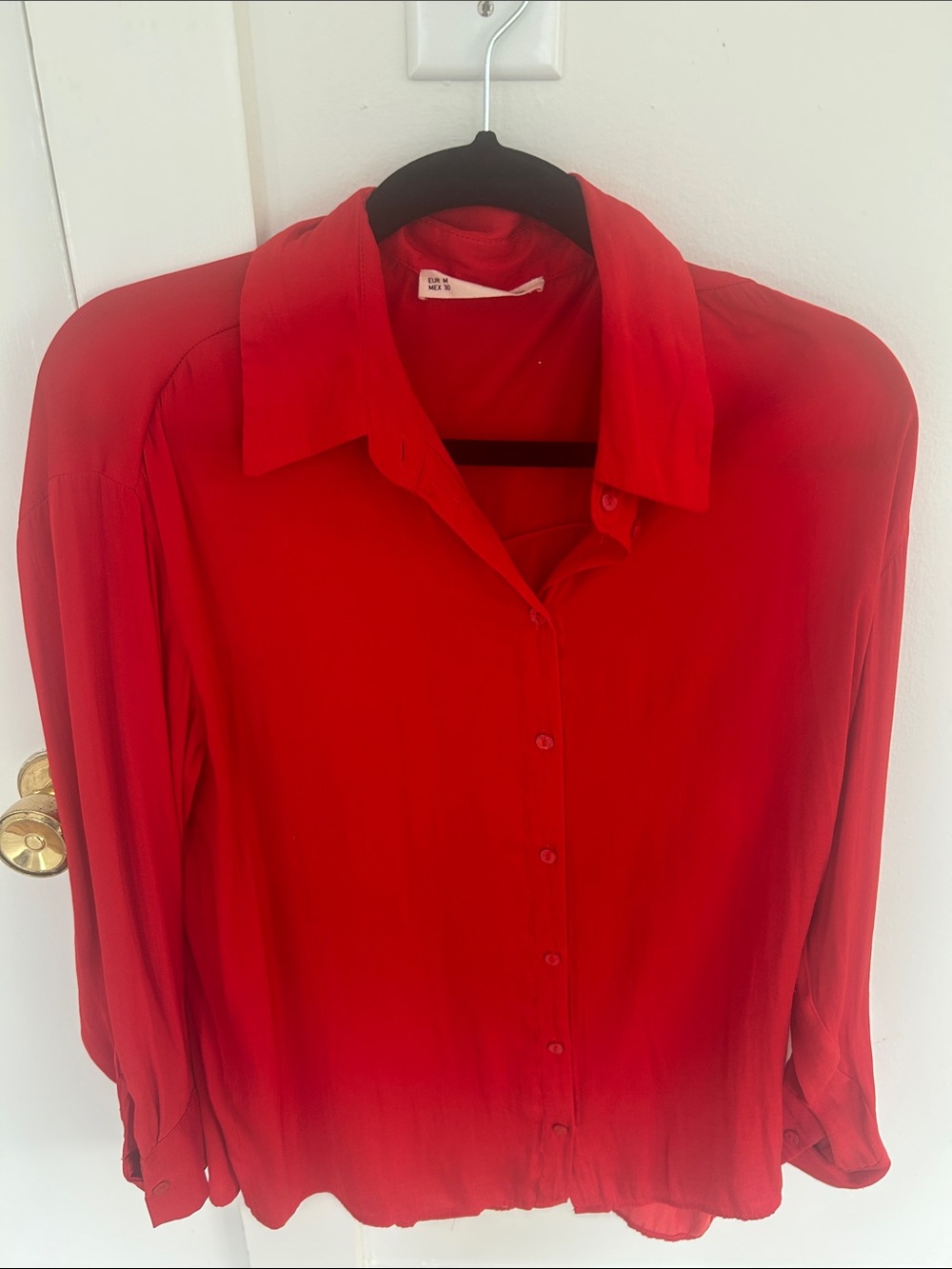 Women's Red Button-Down Collared Shirt - Classic Everyday Blouse